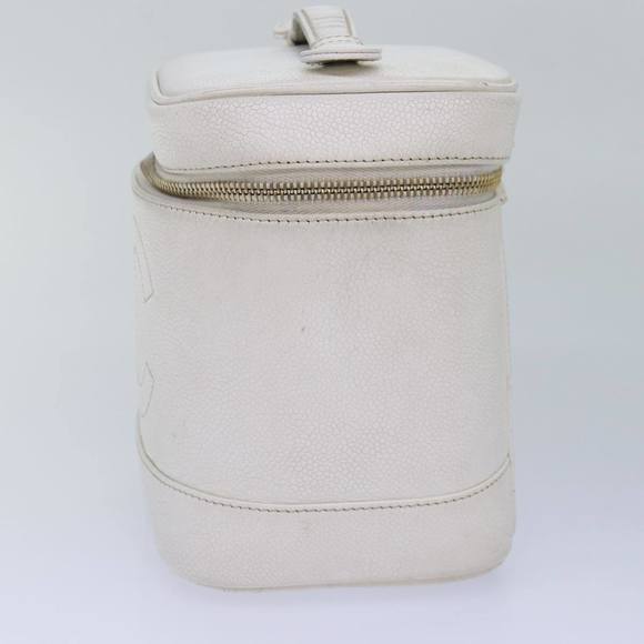 CHANEL COCO Mark Vanity Pouch Caviar Skin White Gold CC Auth yk14381 - Picture 3 of 16